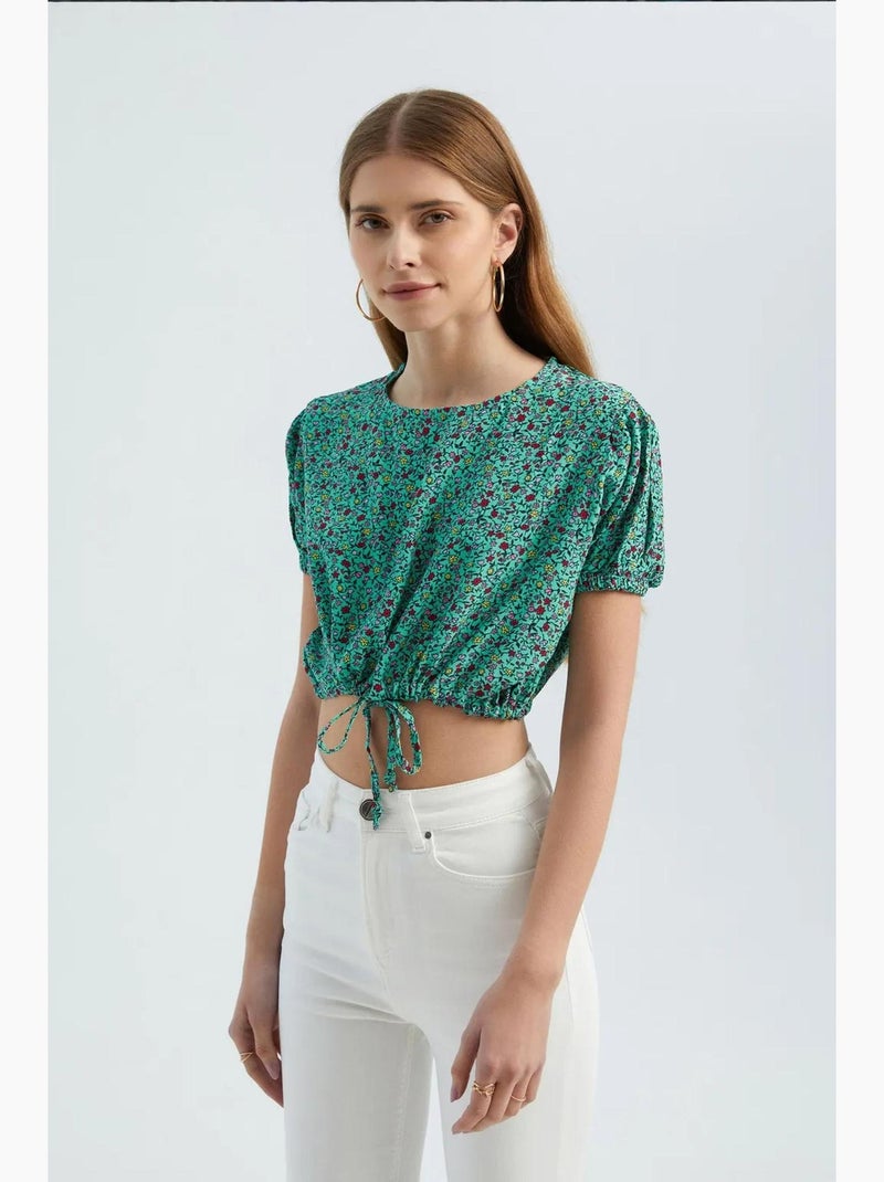 Blusa floral con cuello redondo y cordón ajustable hiccup Verde - Kiabi