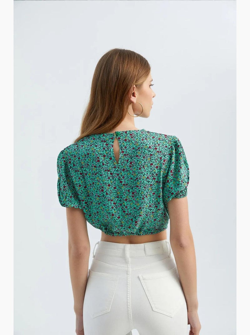 Blusa floral con cuello redondo y cordón ajustable hiccup Verde - Kiabi