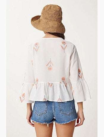 Blusa floral cuello redondo manga larga con volante istanbul