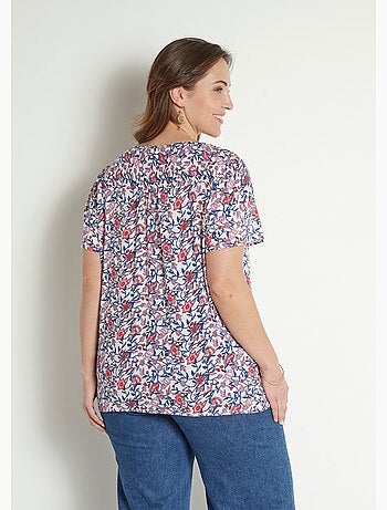 Blusa floral de manga corta con cuello en V - Afibel