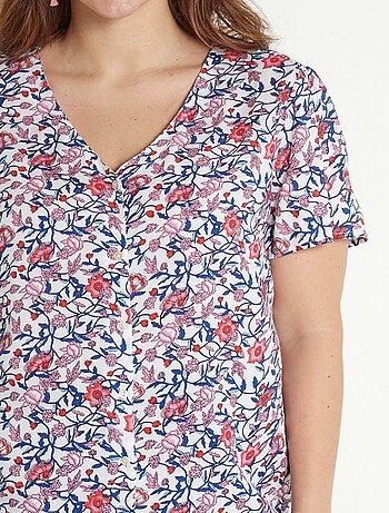 Blusa floral de manga corta con cuello en V - Afibel