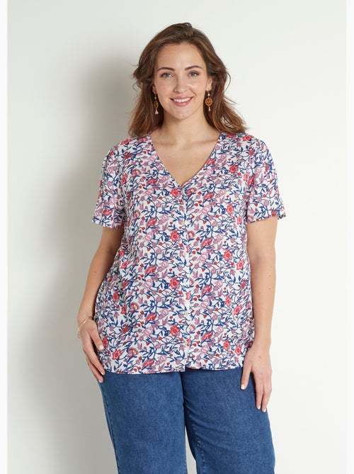 Blusa floral de manga corta con cuello en V - Afibel - Kiabi
