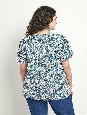Blusa floral de manga corta con cuello en V - Afibel