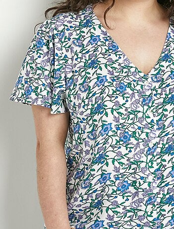 Blusa floral de manga corta con cuello en V - Afibel