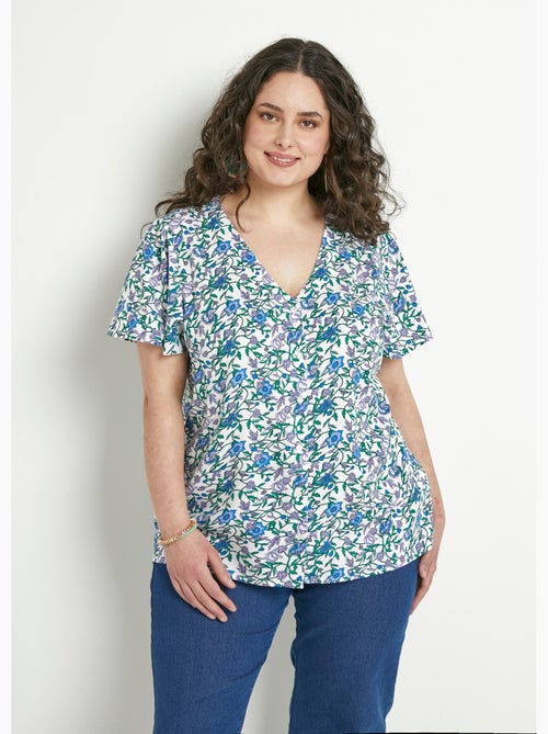 Blusa floral de manga corta con cuello en V - Afibel - Kiabi