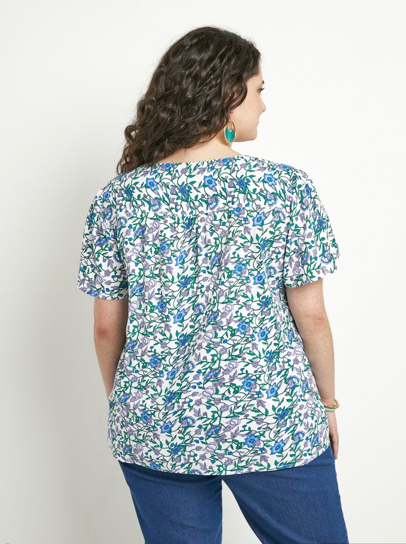 Blusa floral de manga corta con cuello en V - Afibel Verde - Kiabi