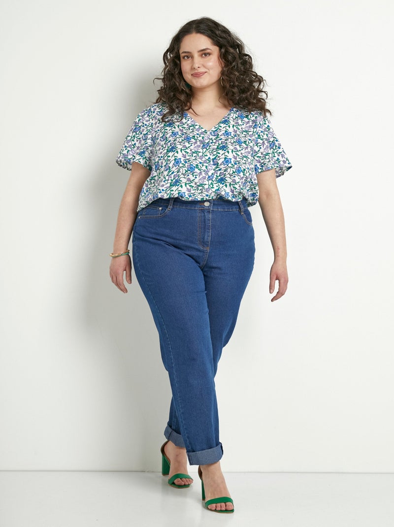 Blusa floral de manga corta con cuello en V - Afibel Verde - Kiabi