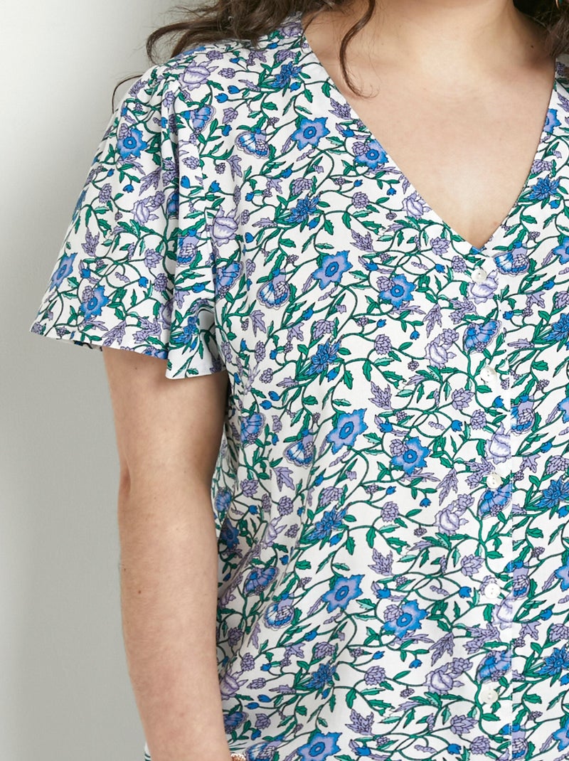 Blusa floral de manga corta con cuello en V - Afibel Verde - Kiabi