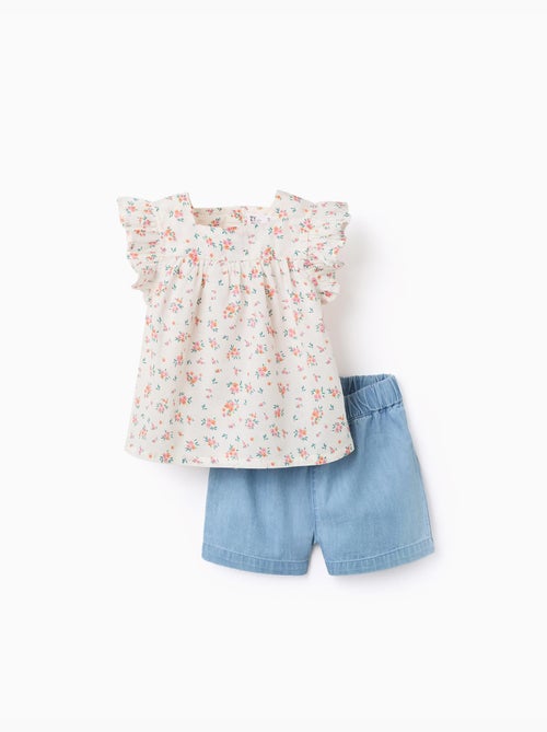 Blusa floral y pantalón corto vaquero - Kiabi