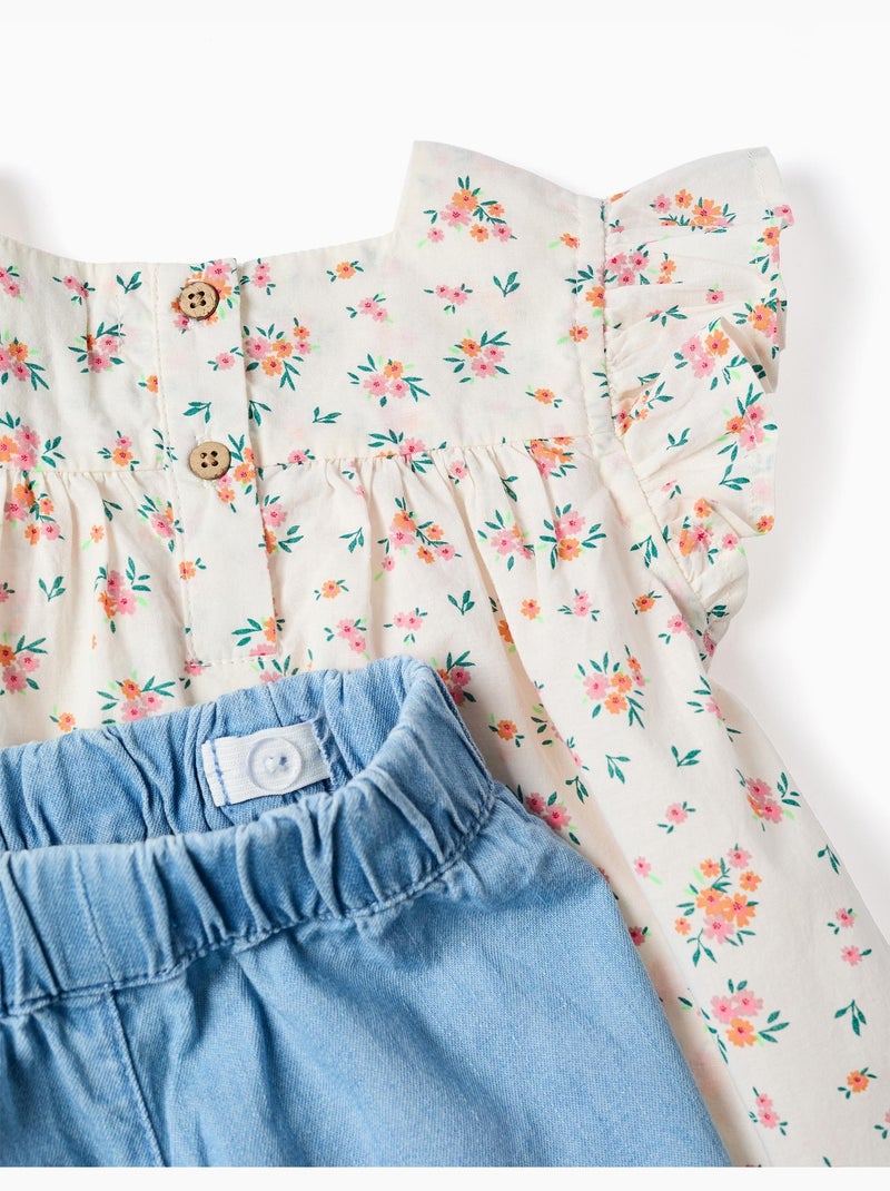 Blusa floral y pantalón corto vaquero Beige claro - Kiabi