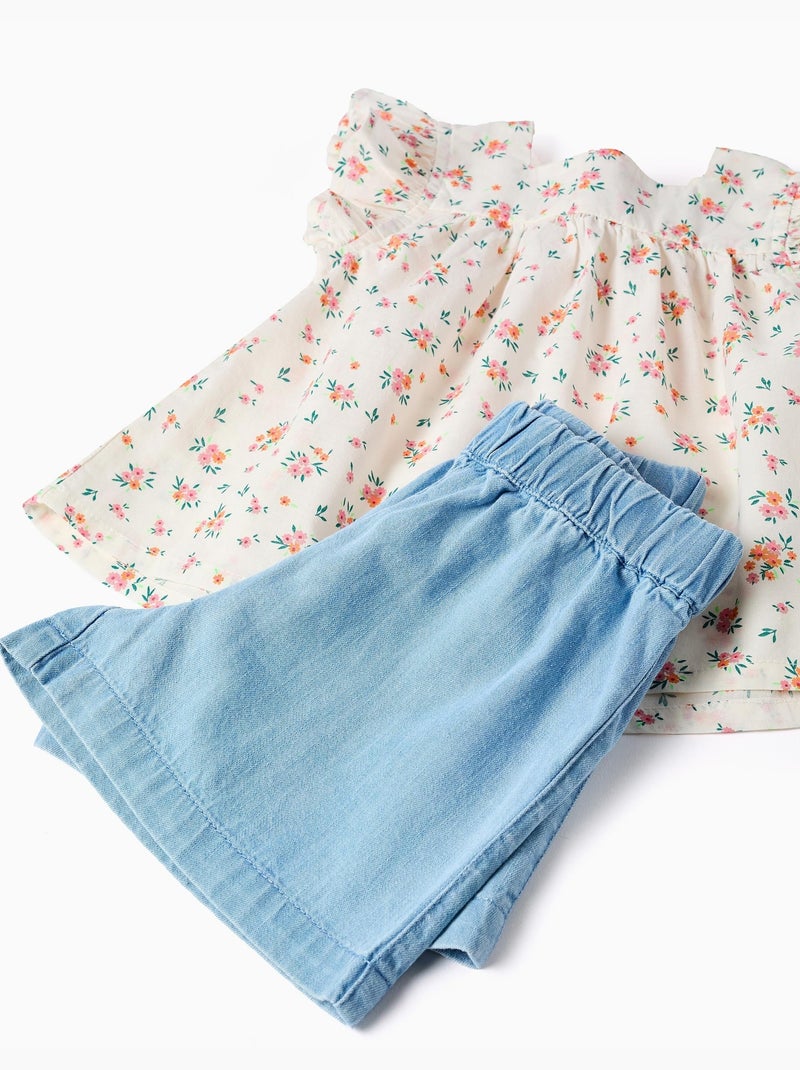 Blusa floral y pantalón corto vaquero Beige claro - Kiabi