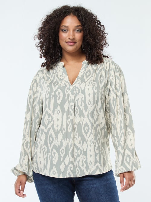 Blusa fluida con cuello mao y estampado all over - Kiabi