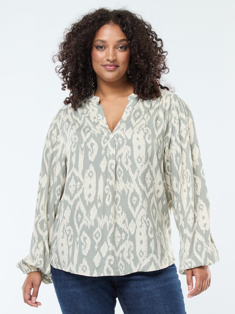 Blusa fluida con cuello mao y estampado all over Verde - Kiabi
