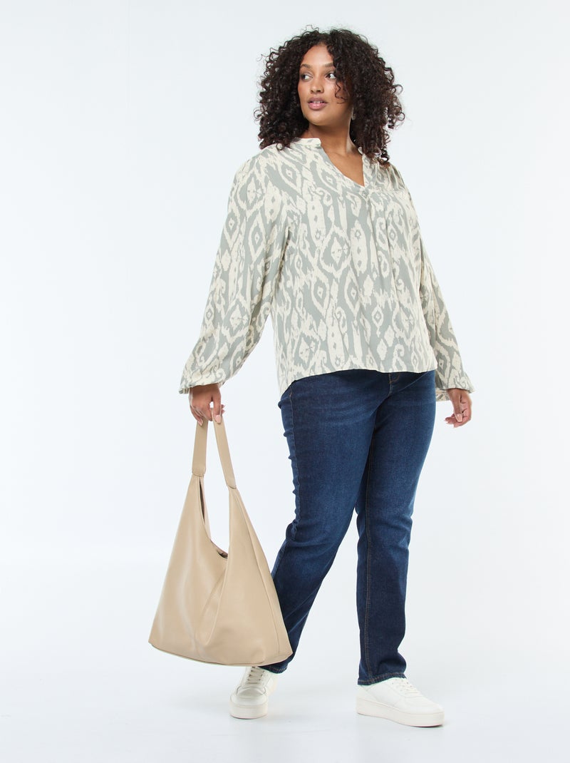 Blusa fluida con cuello mao y estampado all over Verde - Kiabi