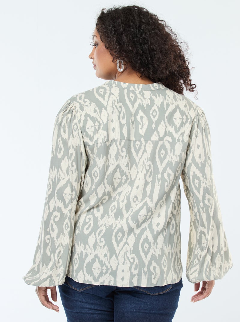 Blusa fluida con cuello mao y estampado all over Verde - Kiabi