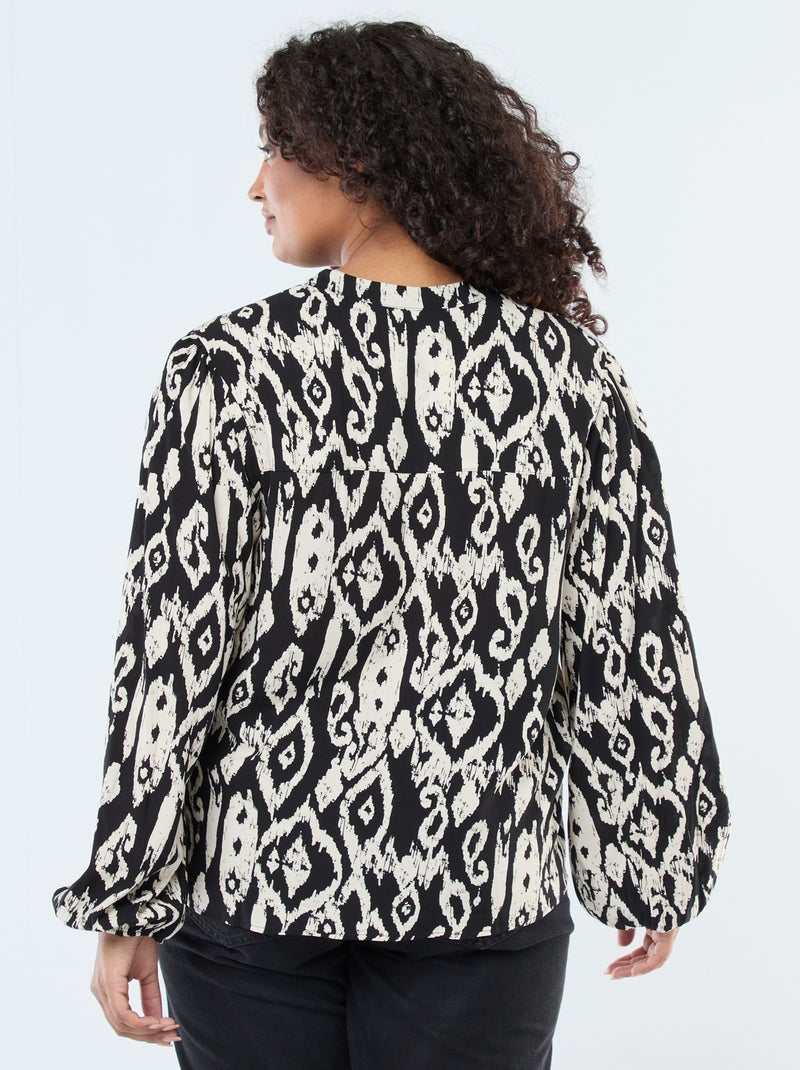 Blusa fluida con cuello mao y estampado integral Negro - Kiabi