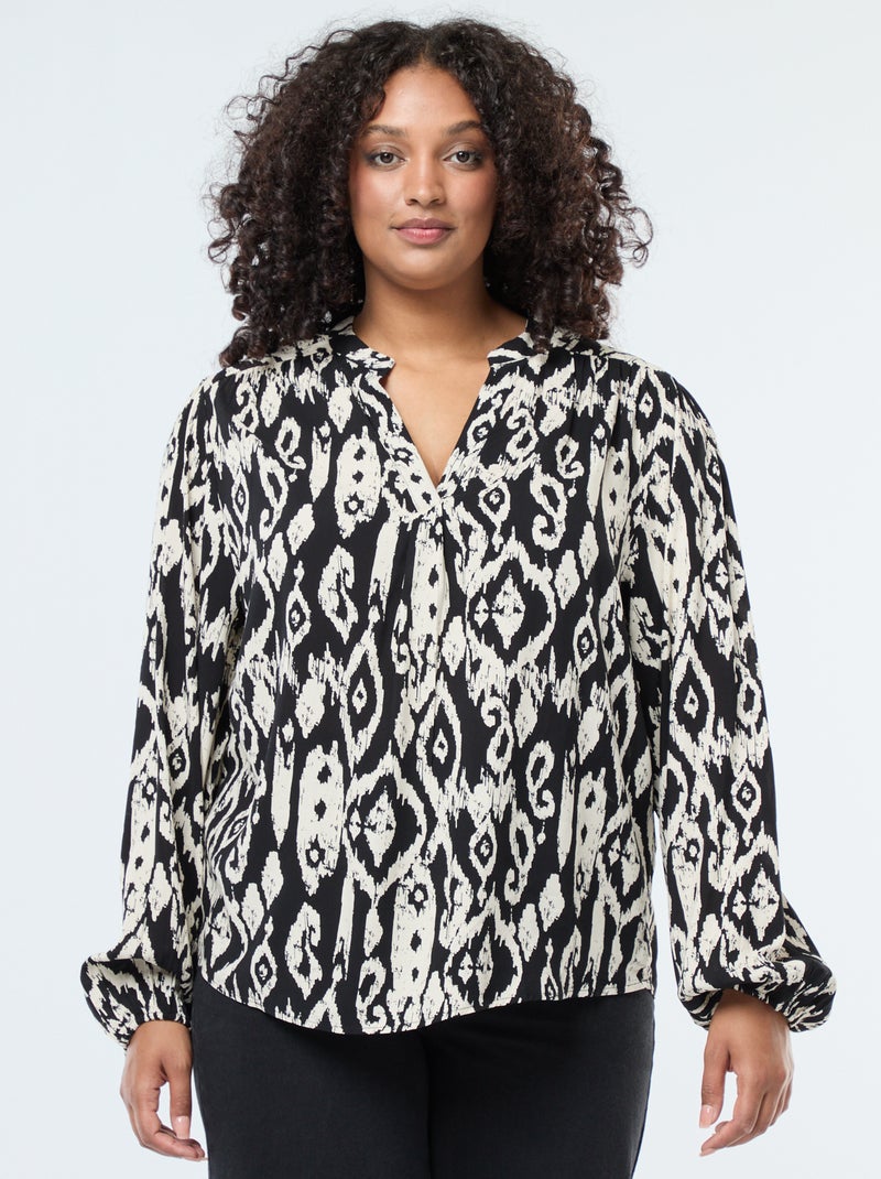 Blusa fluida con cuello mao y estampado integral Negro - Kiabi