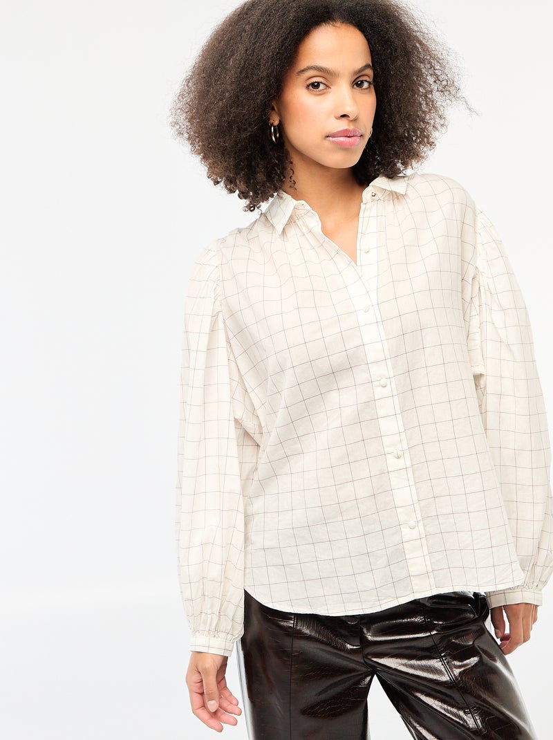 Blusa fluida con estampado de cuadros Blanco - Kiabi