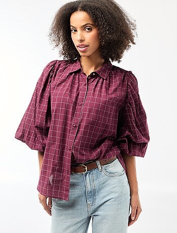 Blusa fluida con estampado de cuadros