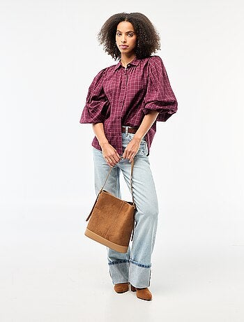 Blusa fluida con estampado de cuadros