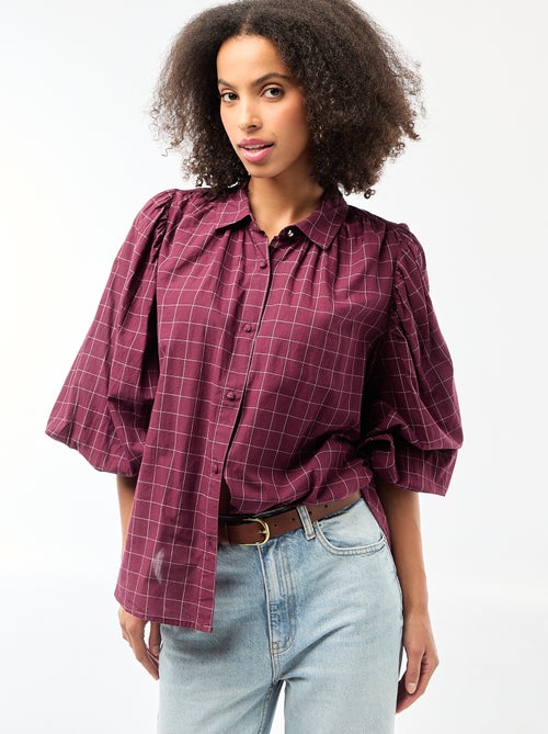 Blusa fluida con estampado de cuadros - Kiabi