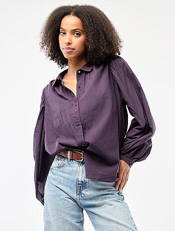 Blusa fluida con estampado de cuadros