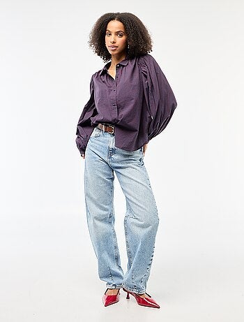 Blusa fluida con estampado de cuadros