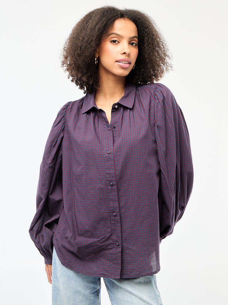 Blusa fluida con estampado vichy Azul - Kiabi