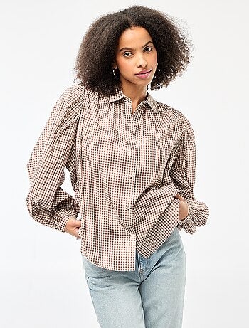 Blusa fluida con estampado de cuadros