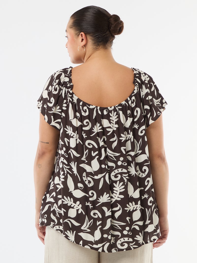 Blusa fluida crepé de manga corta Azul - Kiabi