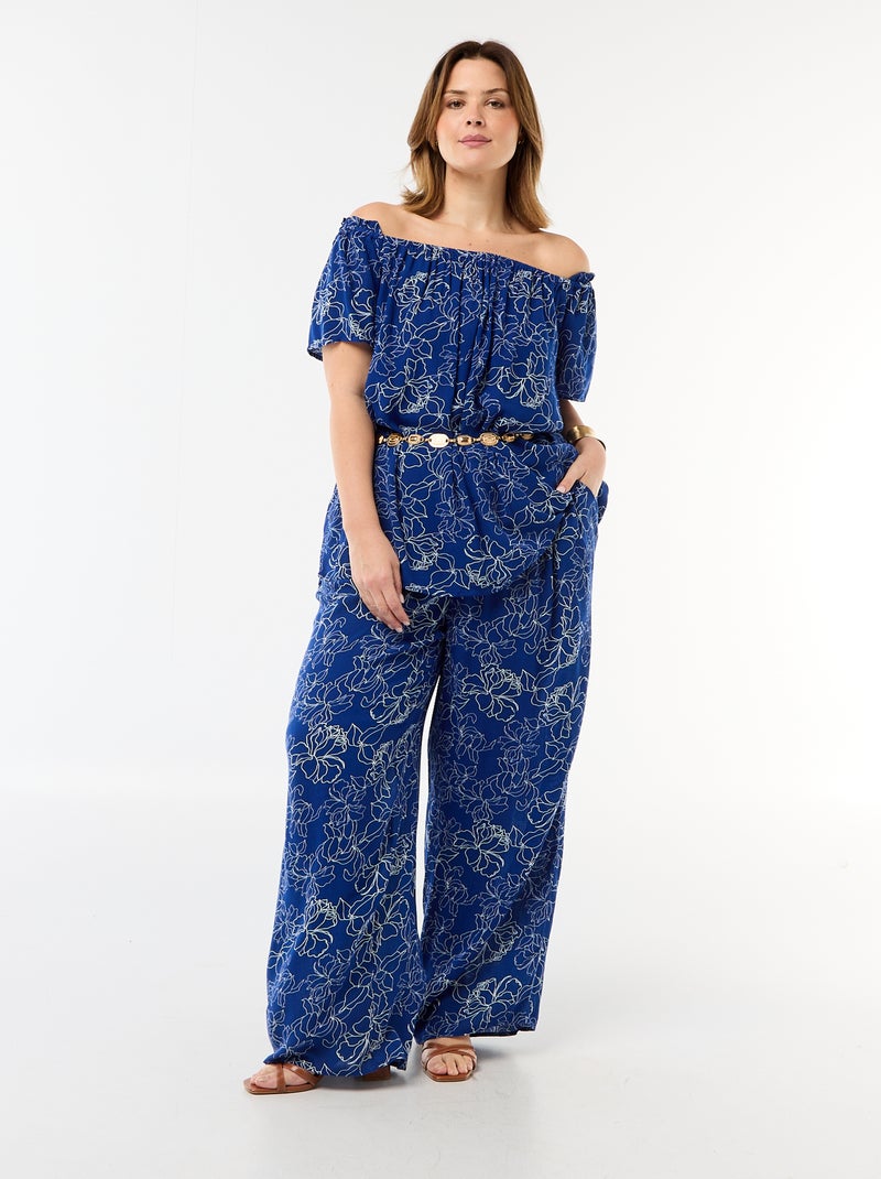 Blusa fluida crepé de manga corta Azul - Kiabi