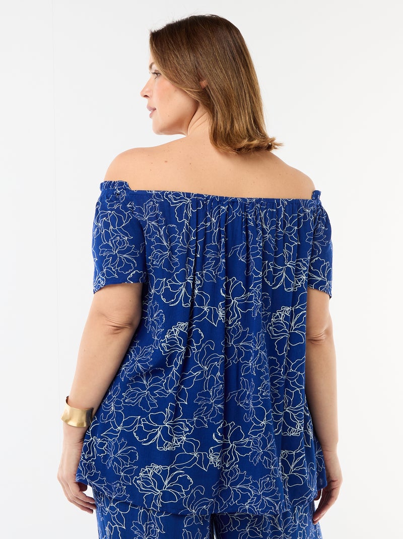Blusa fluida crepé de manga corta Azul - Kiabi