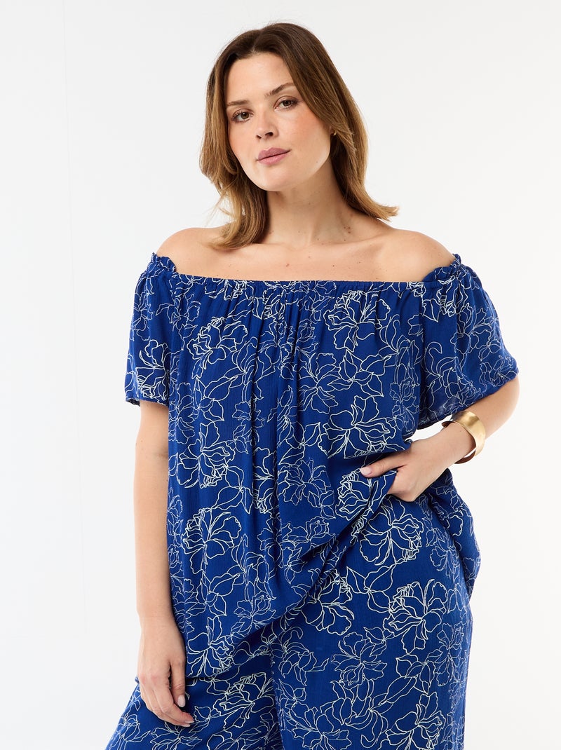 Blusa fluida crepé de manga corta Azul - Kiabi