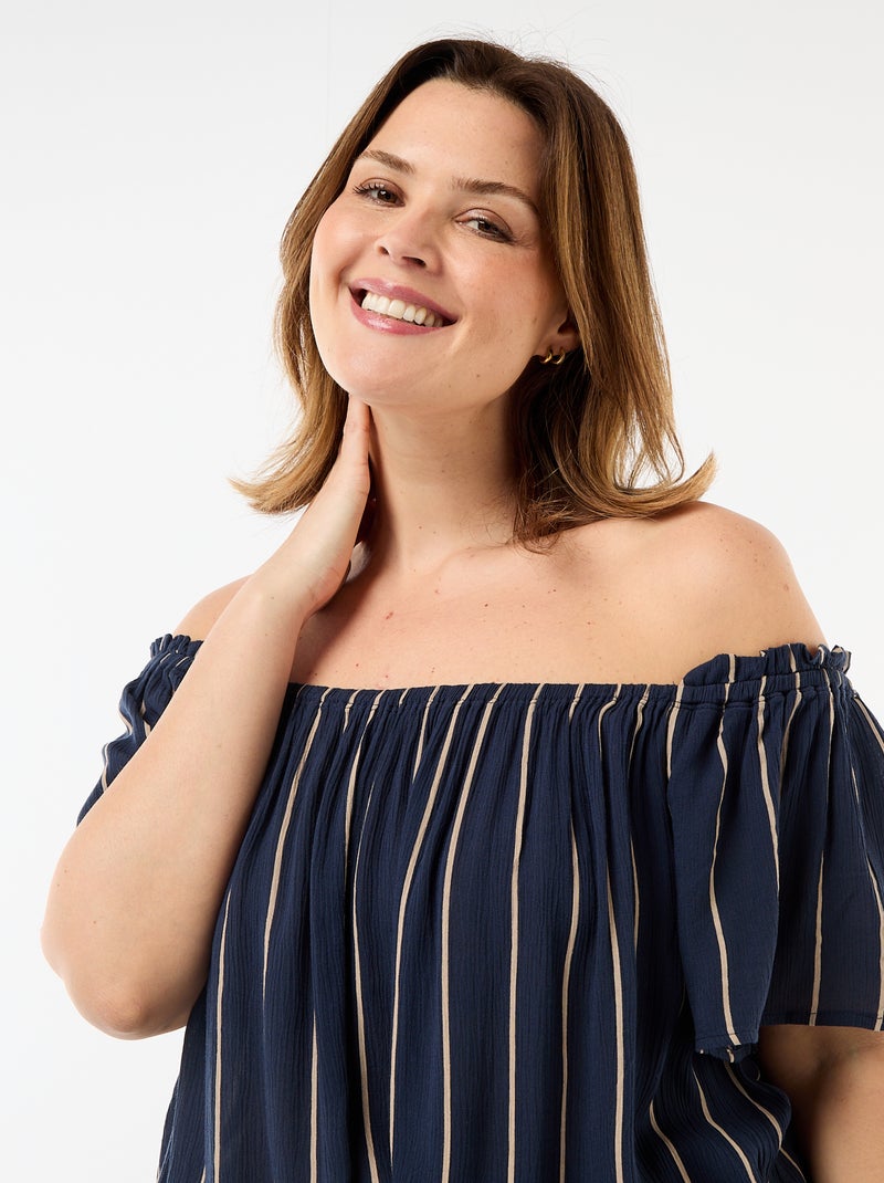 Blusa fluida crepé de manga corta Azul - Kiabi