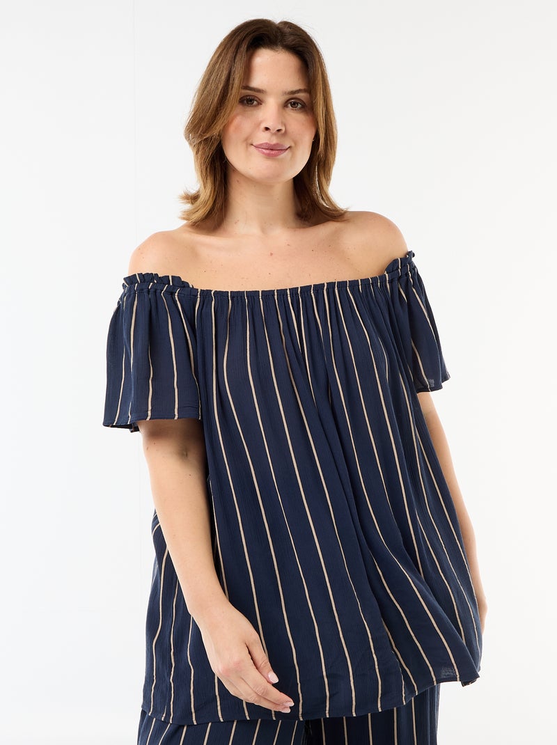 Blusa fluida crepé de manga corta Azul - Kiabi