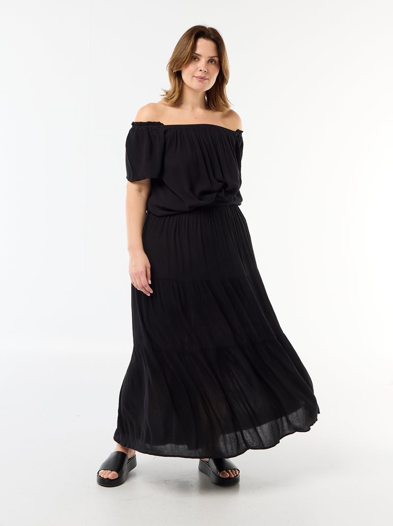 Blusa fluida crepé de manga corta Negro - Kiabi