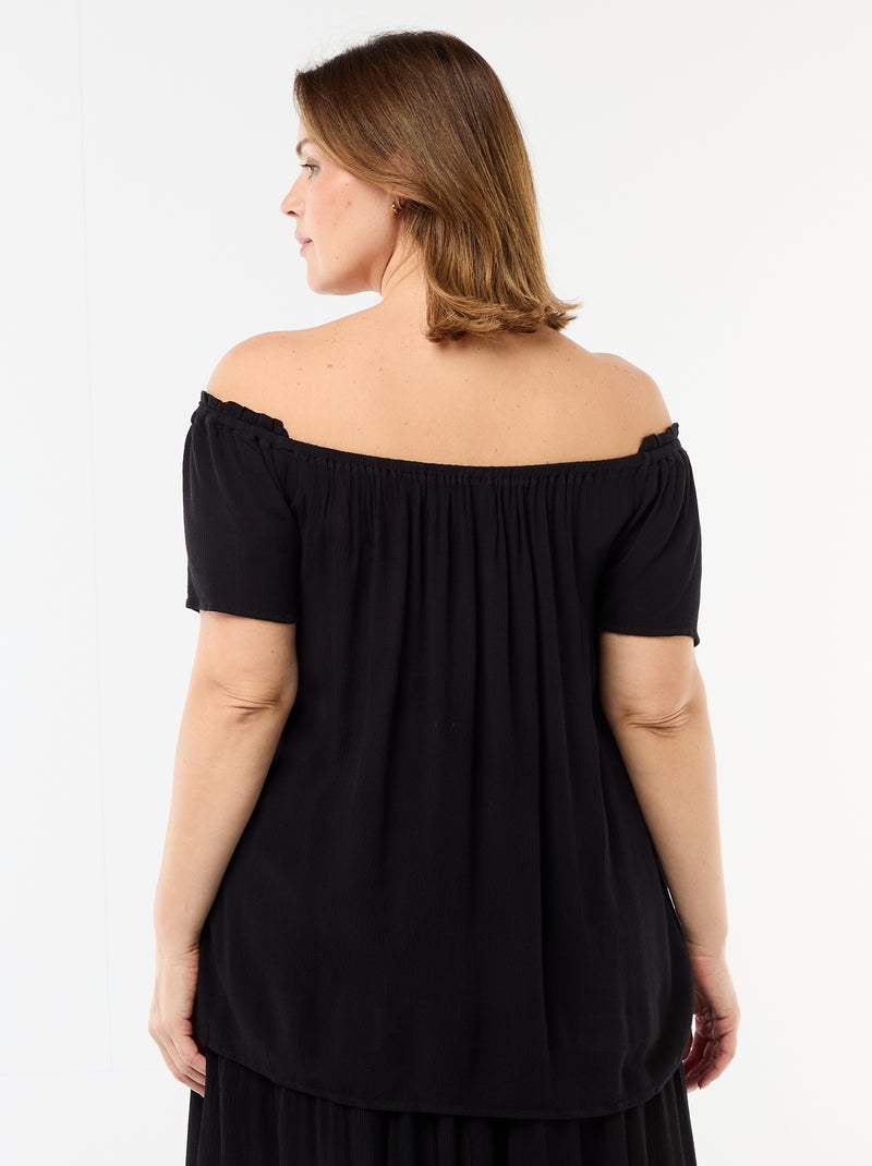 Blusa fluida crepé de manga corta Negro - Kiabi