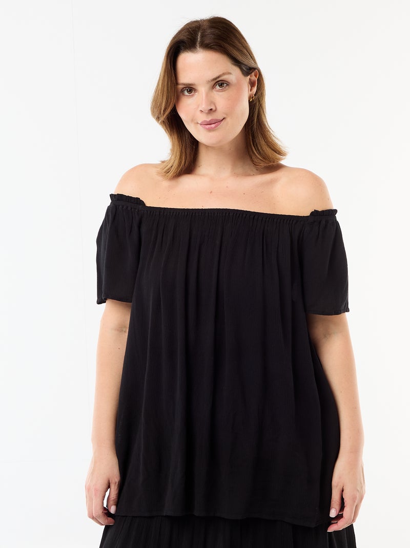 Blusa fluida crepé de manga corta Negro - Kiabi