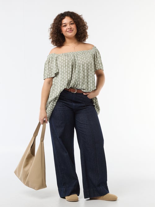 Blusa fluida crepé de manga corta - Kiabi