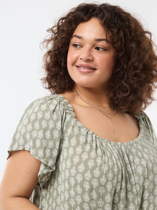 Blusa fluida crepé de manga corta - Kiabi