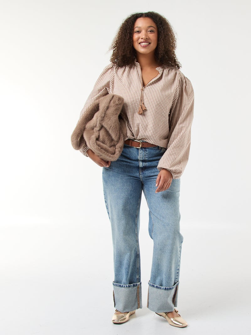 Blusa fluida cuadros vichy Beige - Kiabi