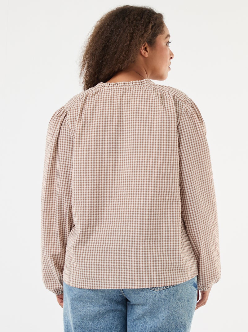 Blusa fluida cuadros vichy Beige - Kiabi