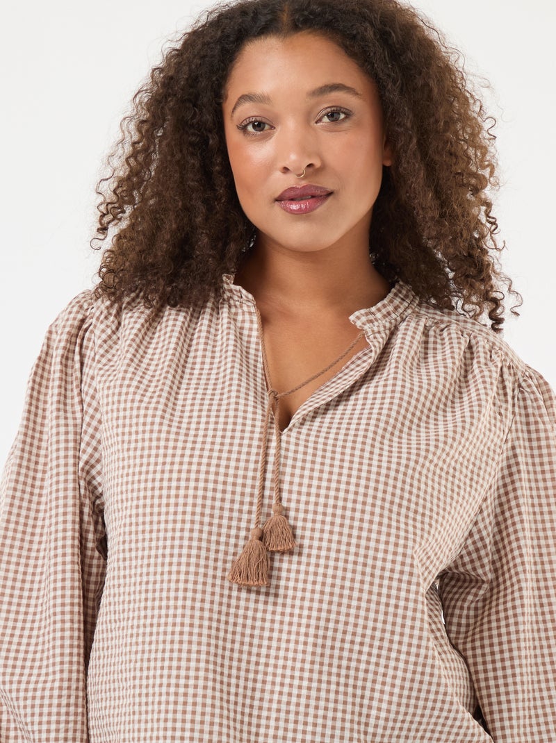 Blusa fluida cuadros vichy Beige - Kiabi
