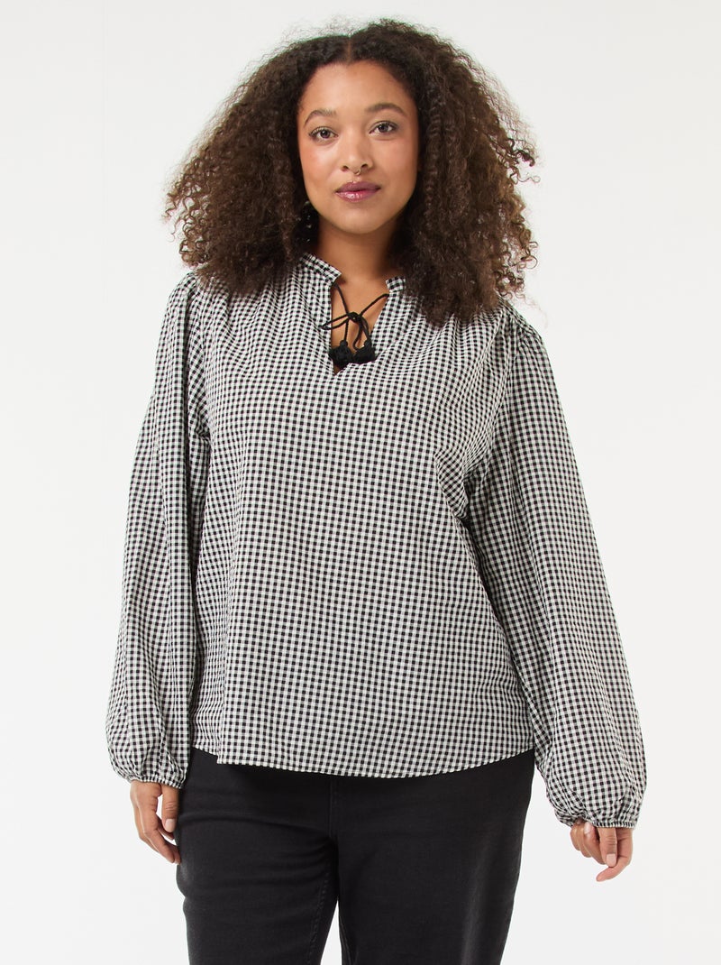 Blusa fluida cuadros vichy Negro - Kiabi