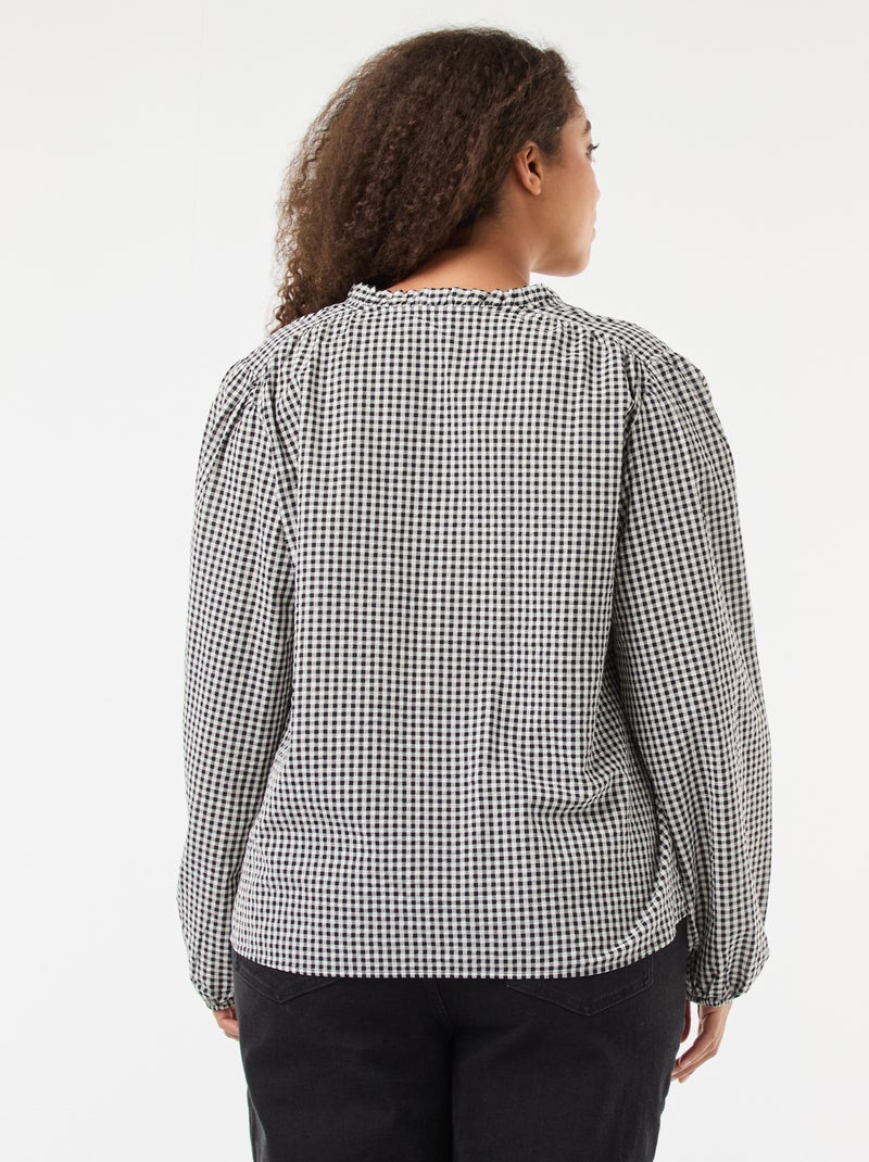 Blusa fluida cuadros vichy Negro - Kiabi