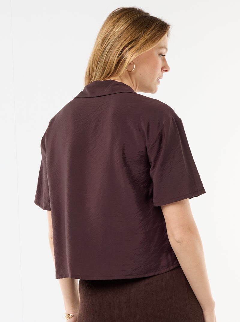 Blusa fluida de manga corta Marron - Kiabi
