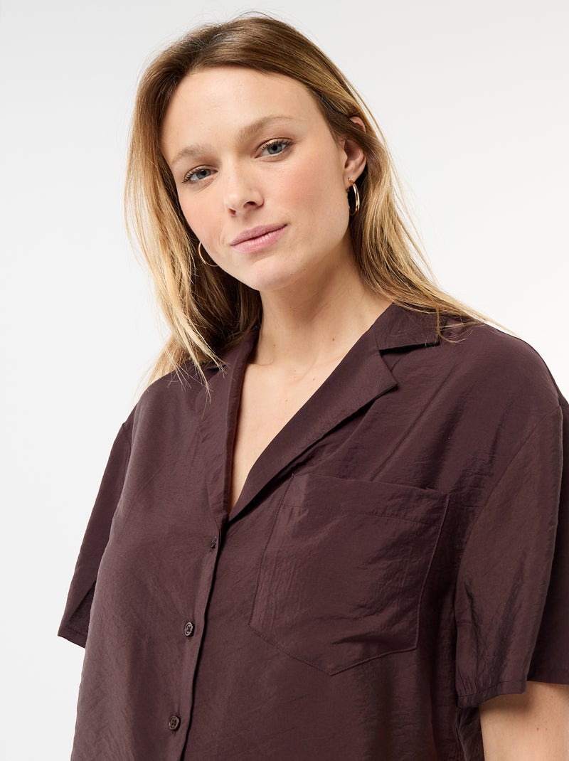 Blusa fluida de manga corta Marron - Kiabi