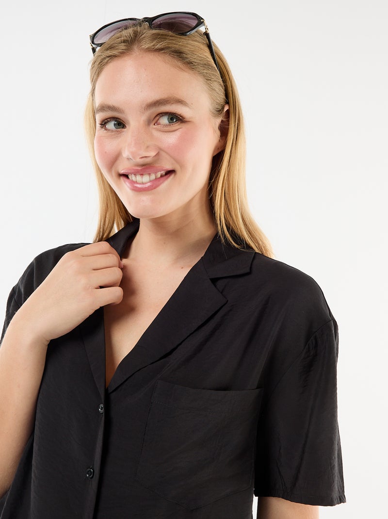 Blusa fluida de manga corta Negro - Kiabi