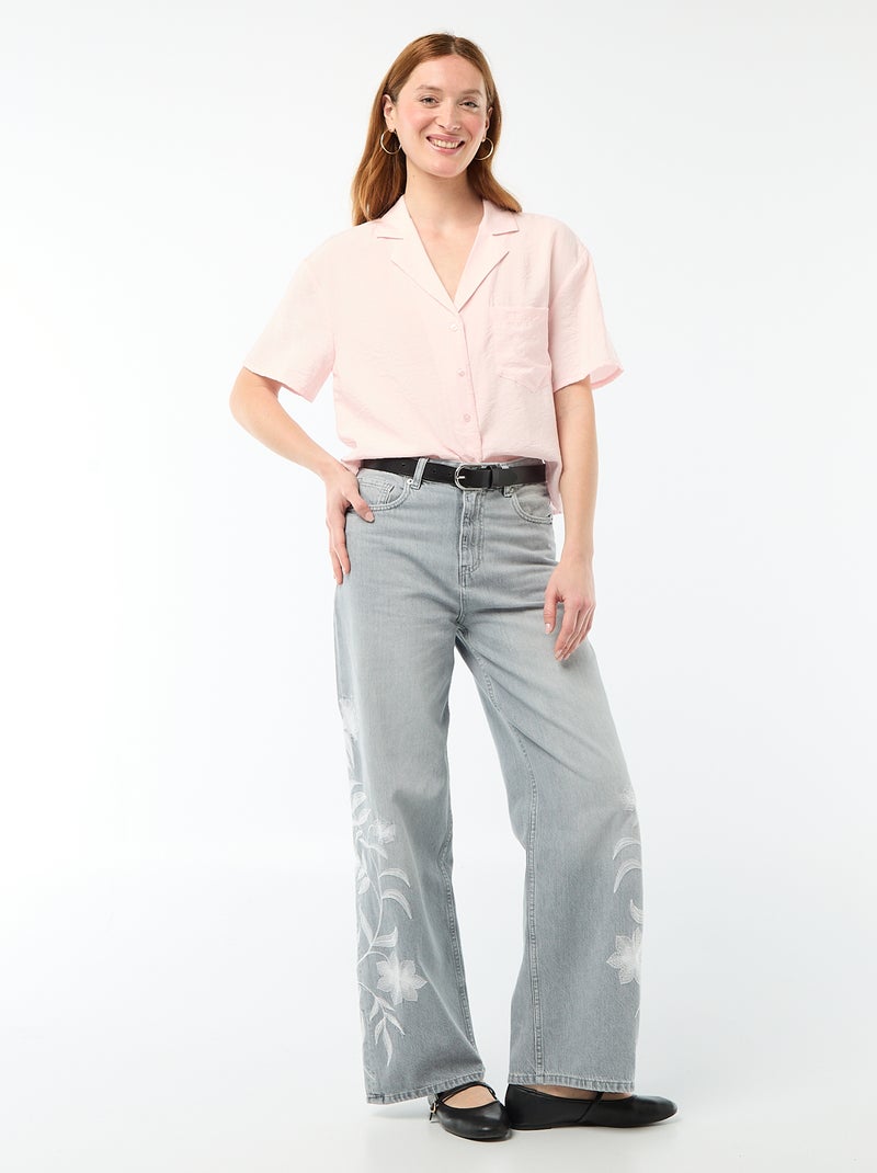 Blusa fluida de manga corta Rosa - Kiabi