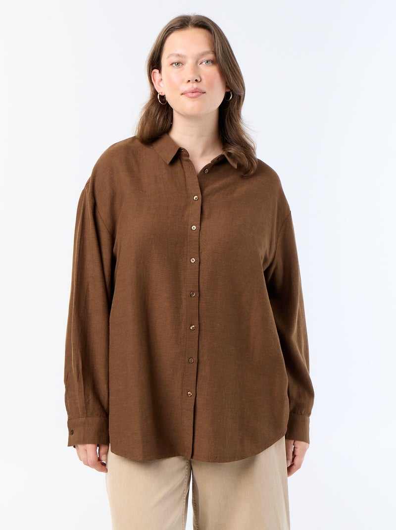 Blusa fluida de manga larga Marron - Kiabi
